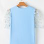 Beau Blue Floral Mesh Puff Sleeve Crew Neck Top
