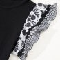 Black Ricrac Trim Printed Flutter Sleeve Contrast Patchwork Blouse