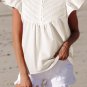 White Half Button Lace Patchwork Flutter Sleeve Blouse