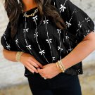 Black Bow Print Puff Short Sleeve Top