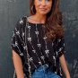 Black Bow Print Puff Short Sleeve Top
