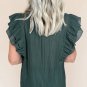 Skobeloff Frilled V Neck Ruffled Cap Sleeve Blouse
