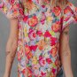 Multicolour Lace Trim Ruffle Short Sleeve Floral Blouse