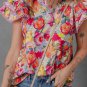 Multicolour Lace Trim Ruffle Short Sleeve Floral Blouse