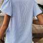 Sky Blue Stripe Textured Ruffle Boho Detail Square Neck Blouse