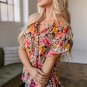 Pink Floral Print Crew Neck Short Sleeve Shift Blouse