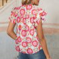 Rose Floral Ruffled Sleeve Ric-rac Trim Split Neck Loose Blouse