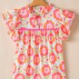Rose Floral Ruffled Sleeve Ric-rac Trim Split Neck Loose Blouse