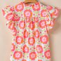 Rose Floral Ruffled Sleeve Ric-rac Trim Split Neck Loose Blouse