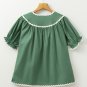 Mist Green Ric Rac Trim Tie Split Neck Short Sleeve Blouse