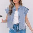 Dusk Blue Denim Pinup Folded Cap Sleeve Shirt