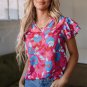 Rose Red Ruffled Sleeve Floral Blouse