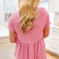 Peach Blossom Subtle Ribbed Short Sleeve Babydoll Top