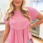 Peach Blossom Subtle Ribbed Short Sleeve Babydoll Top
