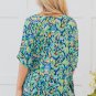 Green Abstract Print V Neck Half Sleeve Loose Fit Tunic Blouse