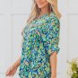 Green Abstract Print V Neck Half Sleeve Loose Fit Tunic Blouse