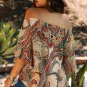 Apricot Paisley Printed Shirred Off Shoulder Ruffled Draped Sleeve Blouse