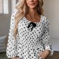 Black Polka Dot Puff Sleeve Bow Square Neck Peplum Top