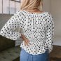 Black Polka Dot Puff Sleeve Bow Square Neck Peplum Top