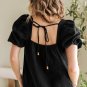 Black Flower Crochet Square Neck Textured Short Sleeve Blouse