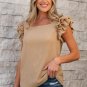 Smoke Gray Ruffled Tiered Sleeve Square Neck Textured Top