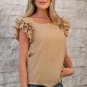 Smoke Gray Ruffled Tiered Sleeve Square Neck Textured Top