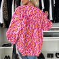 Rose Red Oversized Leopard Print Balloon Sleeve Casual Shirt