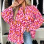 Rose Red Oversized Leopard Print Balloon Sleeve Casual Shirt