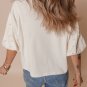 White Pearled Puff Sleeve Round Neck Loose Top