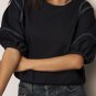 Black Contrast Stitches Detail Puffy Half Sleeve Blouse