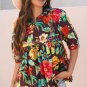Greyish Purple Rose Flower Embroidered Trim Half Sleeve Blouse