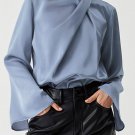 Ivy Asymmetric Pleated Turtleneck Bell Sleeve Blouse