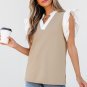 Pale Khaki Contrast V Neck Ruffled Textured Knit Top