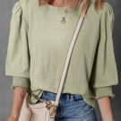 Laurel Green Textured Round Neck Half Sleeve Blouse