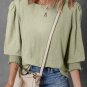 Laurel Green Textured Round Neck Half Sleeve Blouse