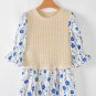 Beige Waffle Floral Patchwork Short Flounce Sleeve Peplum Blouse
