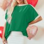 Green Oversized Color Block Boat Neck Tunic Blouse