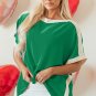 Green Oversized Color Block Boat Neck Tunic Blouse