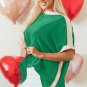 Green Oversized Color Block Boat Neck Tunic Blouse