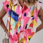 Multicolour Abstract Print Collared Cap Sleeve Casual Shirt