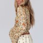 Yellow Printed Floral Bell Sleeve V Neck Wrapped Contrast Peplum Blouse