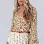 Yellow Printed Floral Bell Sleeve V Neck Wrapped Contrast Peplum Blouse