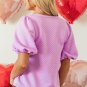 Phalaenopsis Solid Textured O Neck Puff Sleeve Blouse
