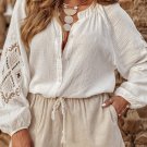 White Embroidered Textured Buttoned Crew Neck Shirt