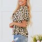 Apricot Leopard Bubble Sleeve Bow Tie Front Peplum Blouse