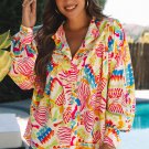 Orange Abstract Printed High Low Oversized Shirt