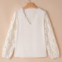 White Scalloped V Neckline Lace Hollowed Lantern Sleeve Blouse