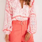 Desert Flower Vintage Smocked Poet Collar Billowy Blouson Sleeves Blouse