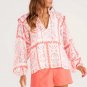 Desert Flower Vintage Smocked Poet Collar Billowy Blouson Sleeves Blouse