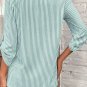 Green Stripe V Neck Roll Up Sleeve Pocket Patched Classic Shirt